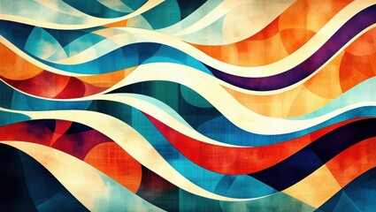 Fototapeta premium Abstract waves, vibrant colors, fluid curves, dynamic composition, turquoise and orange, bold contrasts, smooth gradients, flowing lines, organic shapes, modern art style, digital painting, surreal la
