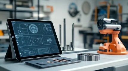 Innovative engineering process modern workshop digital design technical environment close-up view advanced technology