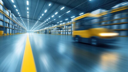 Obraz premium A forklift is moving products in the warehouse to deliver to customers.