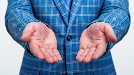 Fototapeta premium Open hands gesture professional setting photo minimalist background close-up openness concept