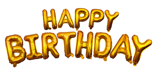 Gold Happy Birthday message balloons on isolated against transparent background. for decoration birthday party.