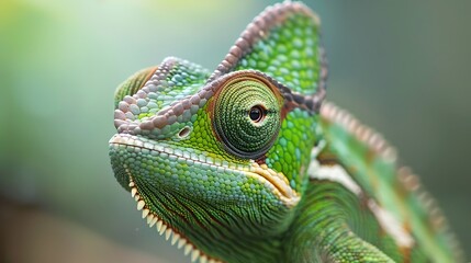 Fototapeta premium A close-up of a vibrant green chameleon showcasing its unique textures and colors.