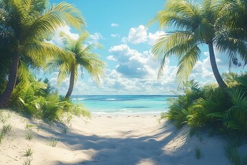 Obraz premium Hidden Sandy Path Leading to a Tropical Paradise Beach