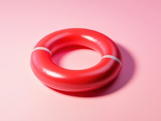 bright red lifebuoy on a pink background for safety and summer themes