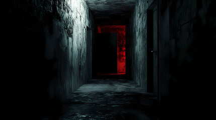 Obraz premium Scary dark walls with a slightly light black concrete cement texture, creating a haunting and ominous background with gritty, unsettling details. Haunting. Illustration