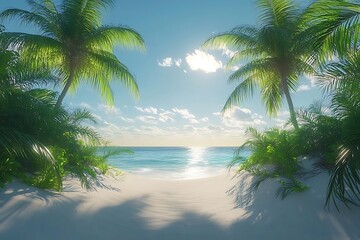 Obraz premium Palm Tree Frame on Pristine Tropical Beach