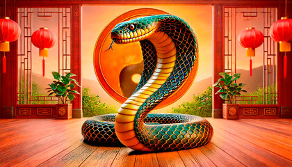 Eastern symbol of the new year. Chinese new year. Year of the green wood snake.
