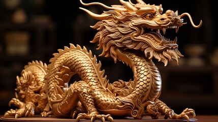 Fototapeta premium Chinese golden dragon isolated on white. Golden traditional chinese dragon isolated on white SOLID BACKGROUND.