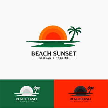 Simple logo concept of sunset on the beach