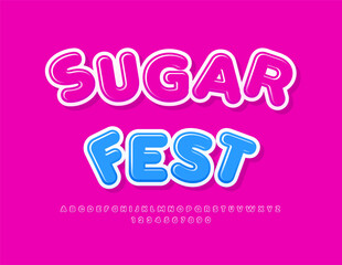 Vector festive invitation Sugar Fest. Creative Font. Sweet Pink Alphabet Letters and Numbers set.