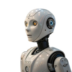 AI Robot Engaging in Natural Language Conversation, Realistic Portrait Isolated On PNG OR Transparent Background