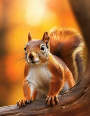 Obraz premium Una ardilla Una ardilla en el bosque, en primer planoen el bosque, en primer plano