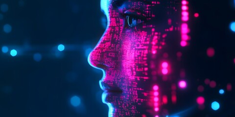 Fototapeta premium Digital Face with Futuristic Glow