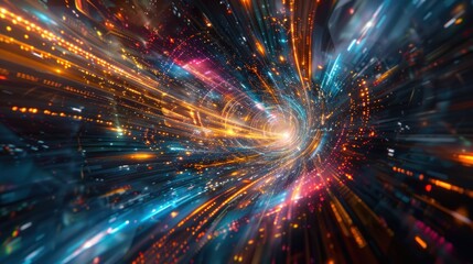 Obraz premium Abstract digital tunnel, vibrant light streaks.