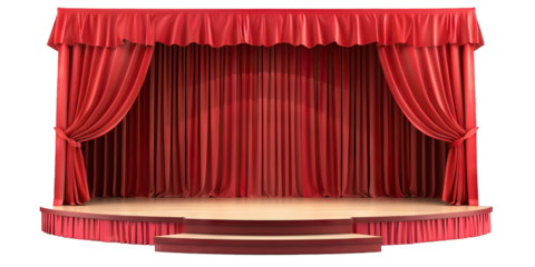 Theater stage backdrop, representing the scenery and setting for a performance, isolated on transparent background PNG