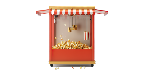 Theater popcorn machine, for popping popcorn at the concession stand, isolated on transparent background PNG