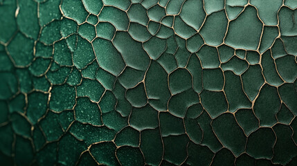 Close-up of intricate green dragon or reptile scale pattern with textured appearance and golden outlines