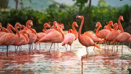 Obraz premium Wild African birds. Group birds of pink african flamingos 