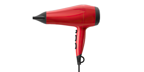 Hair dryer, blowing hot air, isolated on transparent background PNG