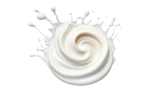 Dynamic milk splash forming a spiral shape, detailed texture resembling thick yogurt or cream consistency, 3d illustration