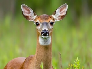 a striking portrait captures the gentle demeanor of a majestic deer, set against a softly blurred natural background that highlights its grace