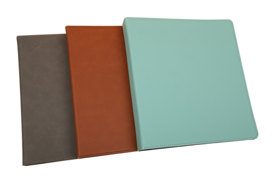 Leather binding, leather folder cover mockup, office stuff. Concept shot, top view, isolated white background
