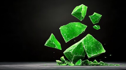 Naklejka premium Abstract Green Crystal Shattered On Black Background