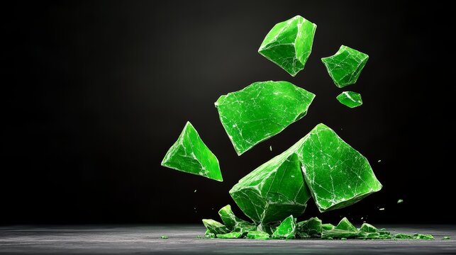 Abstract Green Crystal Shattered On Black Background
