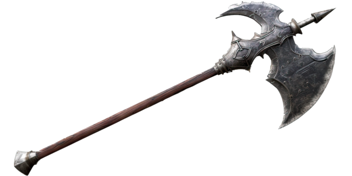 Halberd, a pole weapon with an axe blade and spear point, isolated on transparent background PNG