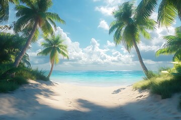 Obraz premium Sunlit Secluded Cove Tropical Paradise with Golden Sand and Azure Waters