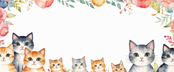 Fototapeta premium cute cats with floral frame