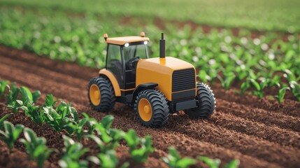 Obraz premium Tractor plowing field agricultural landscape close-up view farming concept
