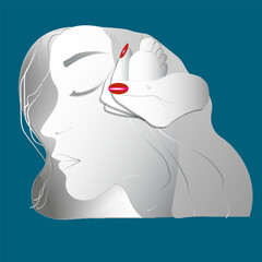 Sad woman dreams about baby. Illustration on color background