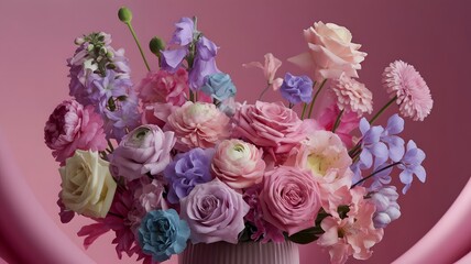 High-Resolution Pastel Flower Arrangement in Elegant Vase, Perfect for Wall Art or Decor