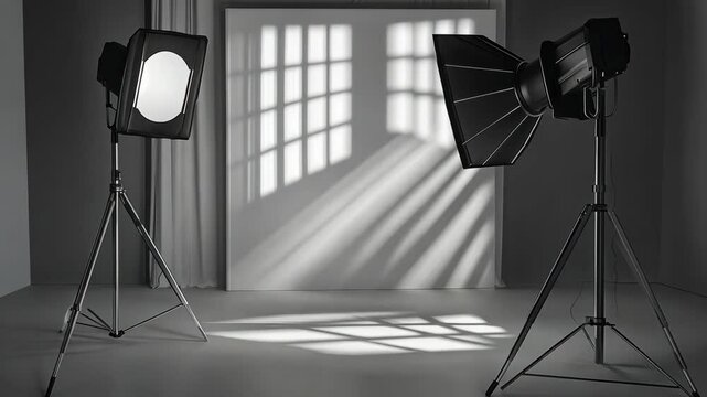 A black and white image of a photography studio