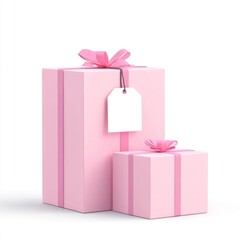 Two pink gift boxes with ribbons and tags for special occasions and celebrations.