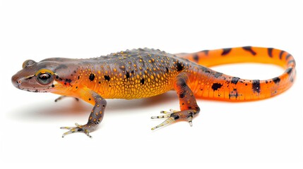 Obraz premium A close-up of a newt with vibrant orange and black markings on its body.