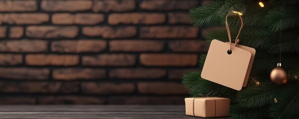 A festive scene of a Christmas tree with gifts and twinkling lights.