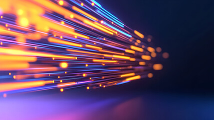 Dynamic Light Streaks in Orange, Pink, and Blue Gradient - Modern Digital Art
