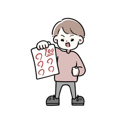 100点を取って喜ぶ男の子のイラスト