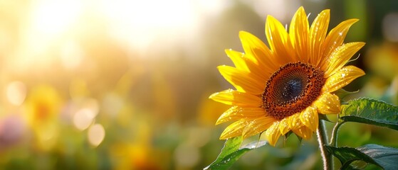 Fototapeta premium A sunflower in the middle of a field of flowers