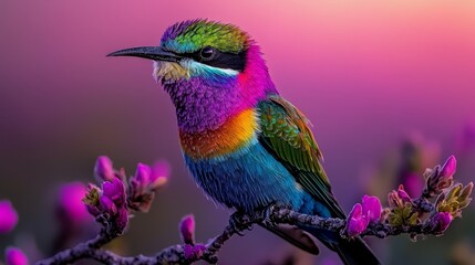 Fototapeta premium A colorful bird sitting on top of a tree branch