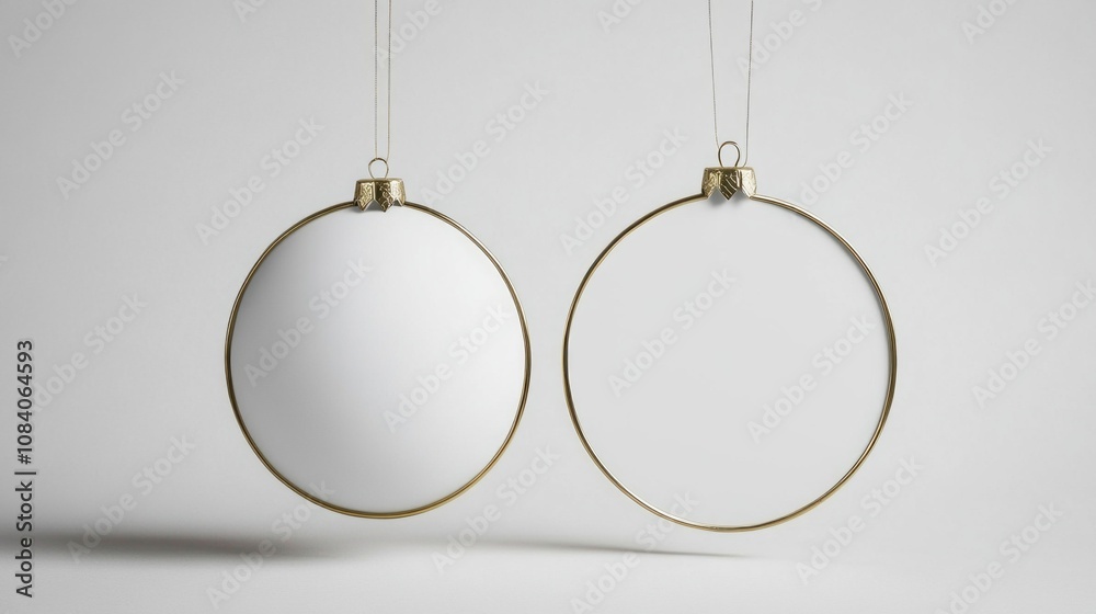 Poster two white ornaments hanging from a string