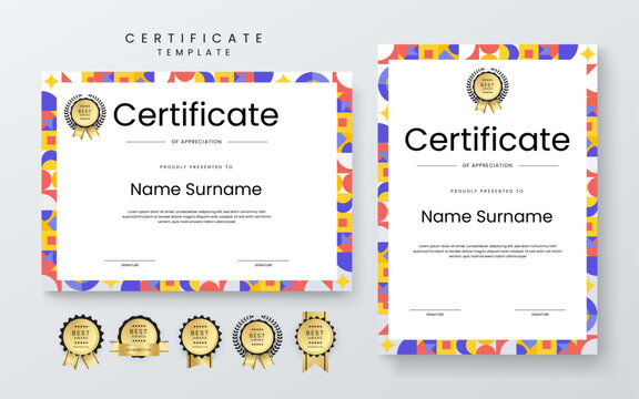 Colorful Certificate Design Template With Award Badges. Comes With Award Badges for a Professional Presentation of Accomplishment and Recognition