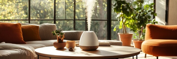 Modern Living Room with Aromatherapy Diffuser and Stylish Decor