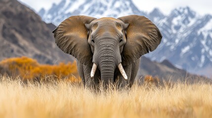 Fototapeta premium A large elephant standing in a field of tall grass