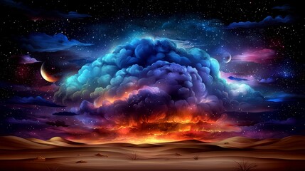 Fototapeta premium A large cloud in the middle of a desert at night