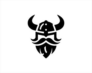 Viking Head Logo Design Icon Symbol Vector Template. Silhouette Nordic warrior symbol.