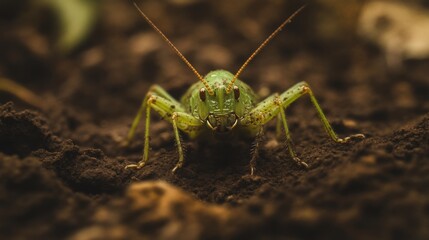 Close-Up of a Green Grasshopper on the Ground
