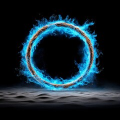 Naklejka premium Abstract Blue and Orange Fire Ring on Black Background